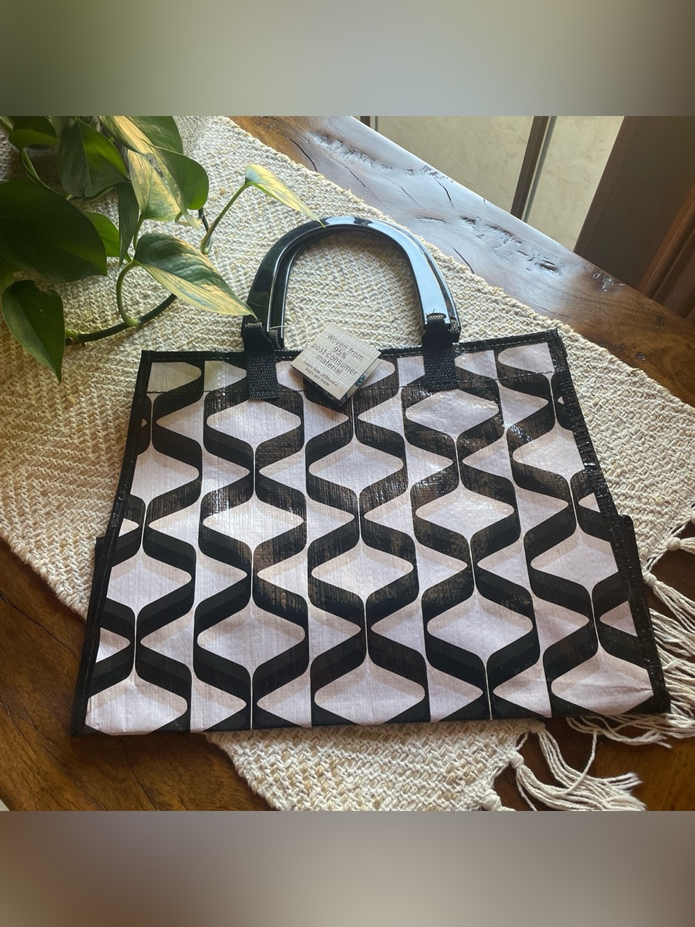 NWT Blue Q: Black & White Geometric Tote Bag